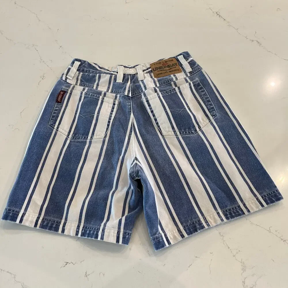 Y2K Vintage Union Bay White and Blue‎ Striped Shorts Size Small